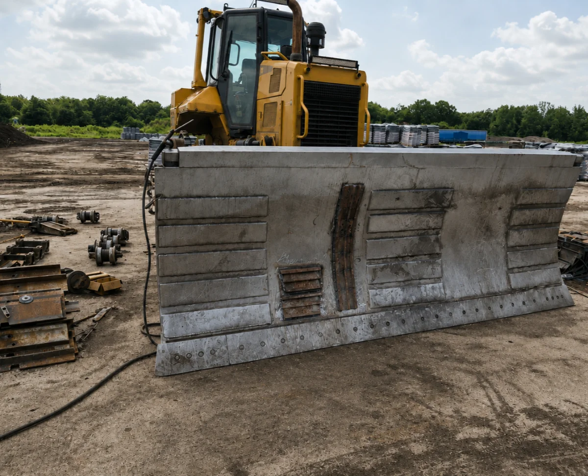 Crawler dozer behind its removed blade, with undercarriage rollers and cutting edges on the ground - weighing OEM against aftermarket heavy equipment parts